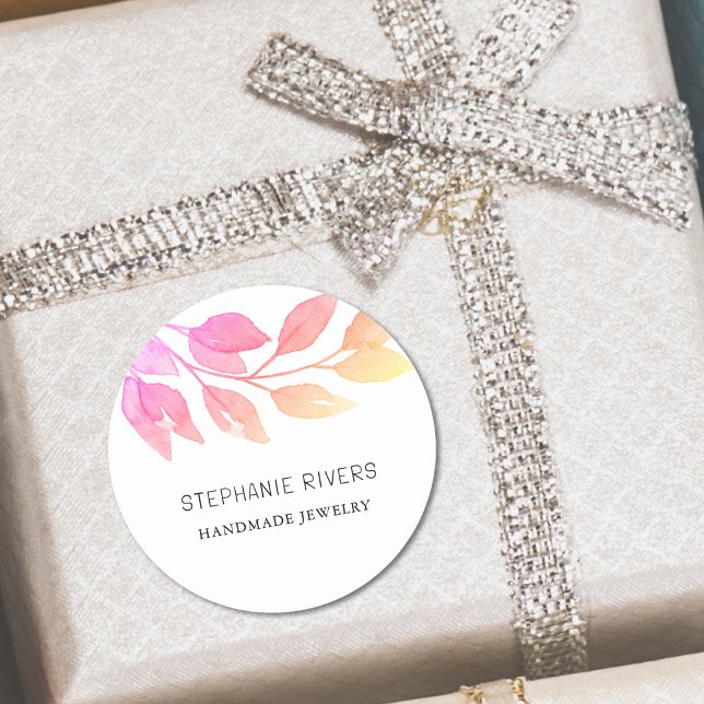 Adesivo Redondo Designer de Joias Rosa de Aquarela (Criador carregado)