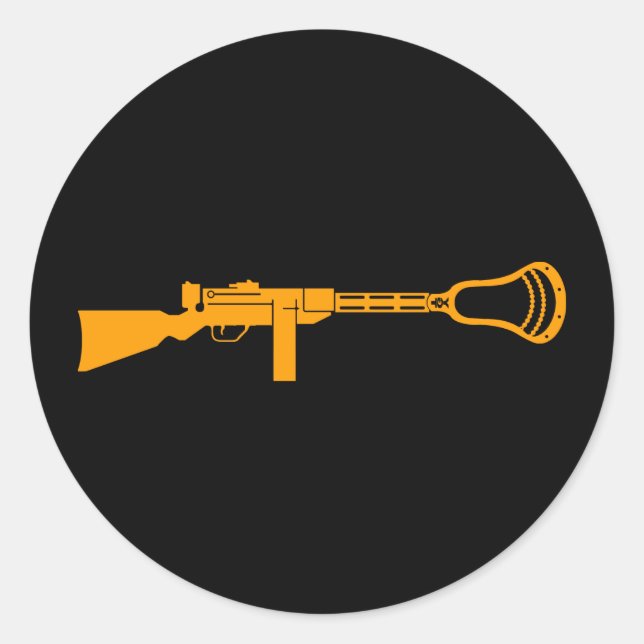 Adesivo Redondo Designs de Lacrosse, Gun Sticker (Frente)