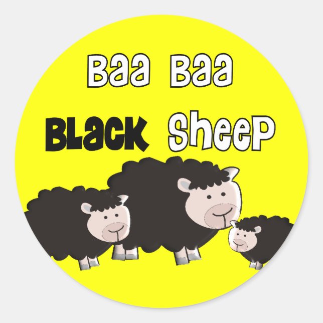 Adesivo Redondo Designs de Ovelha Negra "Baa Baa Black Sheep" (Frente)