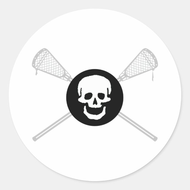 Adesivo Redondo Designs Lacrosse LaxBallSkullNoCrossSolid Sticker (Frente)