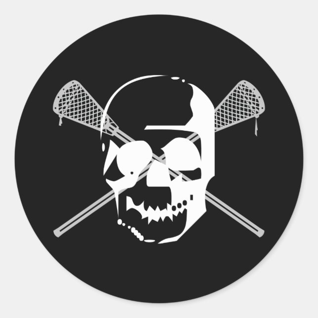 Adesivo Redondo Designs Lacrosse LaxBallSkullWhite Sticker (Frente)