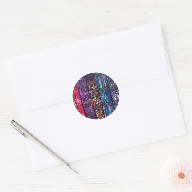Adesivo Redondo Designs têxteis da Guatemala (Envelope)