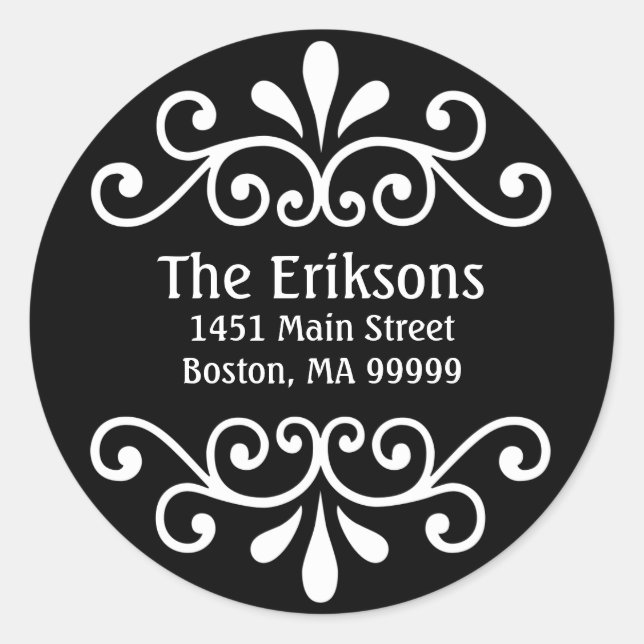 Adesivo Redondo Deslocamento de Endereço Personalizado Preto (Frente)