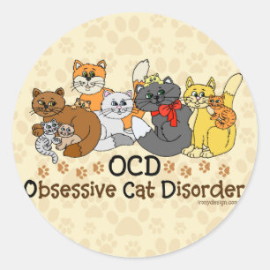 Adesivo Redondo Desordem obsessiva do gato de OCD