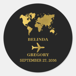 Adesivo Redondo Destination Wedding World Passport Black Gold