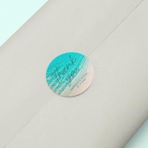 Adesivo Redondo Destino da Praia de Verão Obrigado Favor do Casame