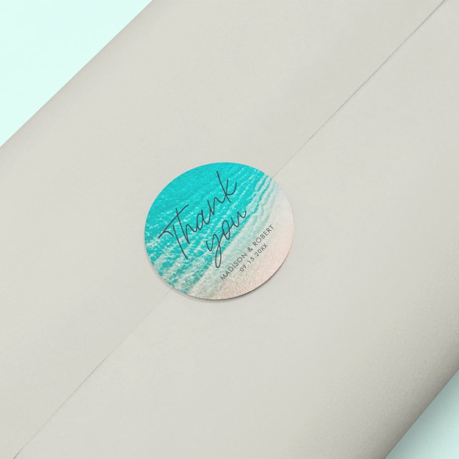 Adesivo Redondo Destino da Praia de Verão Obrigado Favor do Casame (Criador carregado)