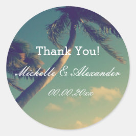 Adesivo Redondo Destino de praia, vinhetas de casamento e selos