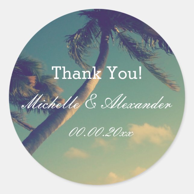 Adesivo Redondo Destino de praia, vinhetas de casamento e selos (Frente)