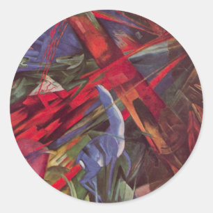 Adesivo Redondo Destinos Animais de Franz Marc, Arte Cubista Vinta