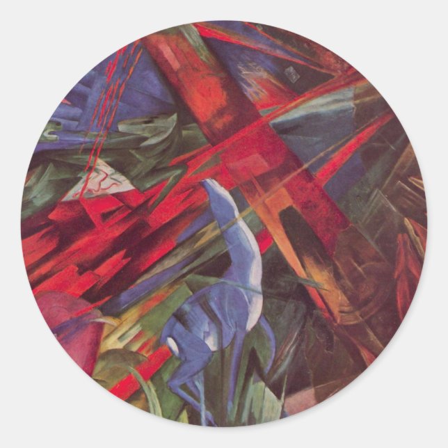 Adesivo Redondo Destinos Animais de Franz Marc, Arte Cubista Vinta (Frente)