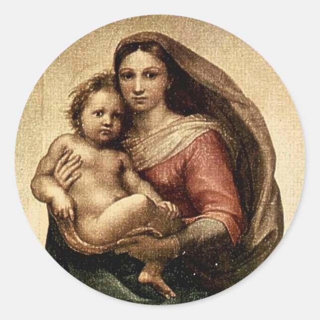 Adesivo Redondo Detalhe de Raphael "Sistine Madonna" (cerca de (Frente)