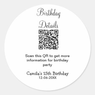 Adesivo Redondo detalhes da festa de aniversário de qr scan modern