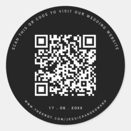 Adesivo Redondo Detalhes do Casamento Código Qr Simples Chic Preto