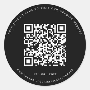 Adesivo Redondo Detalhes do Casamento Código Qr Simples Chic Preto