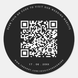 Adesivo Redondo Detalhes do Casamento Código Qr Simples Chic Preto