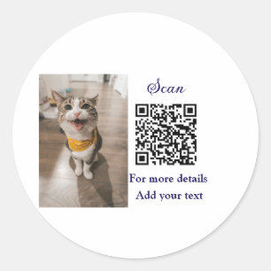 Adesivo Redondo Detalhes simples do nome do animal QR código adici