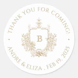 Adesivo Redondo Detenção de Monograma Dourado Elegante