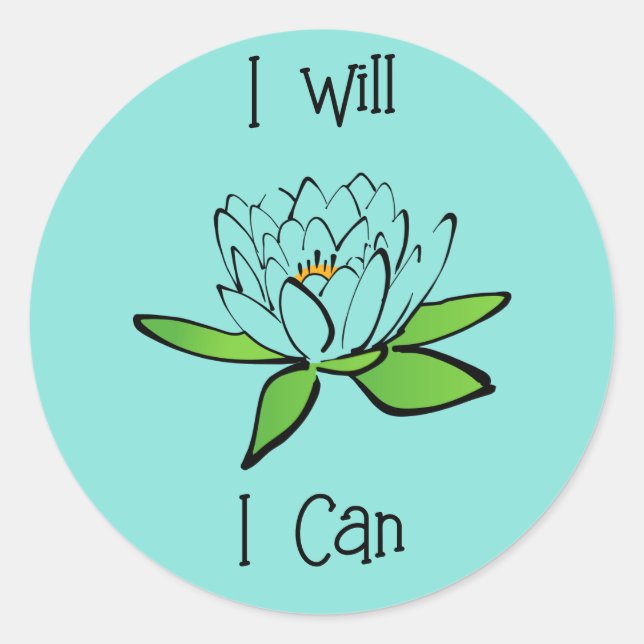 Adesivo Redondo Determinação da Flor de Lotus Eu posso (Frente)