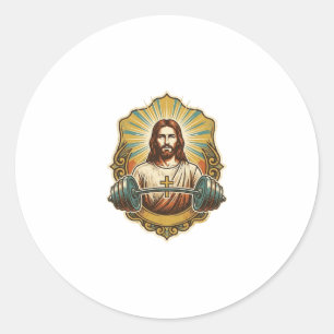 Adesivo Redondo Determinado Jesus Haltere de Ferro Pesado Levantam