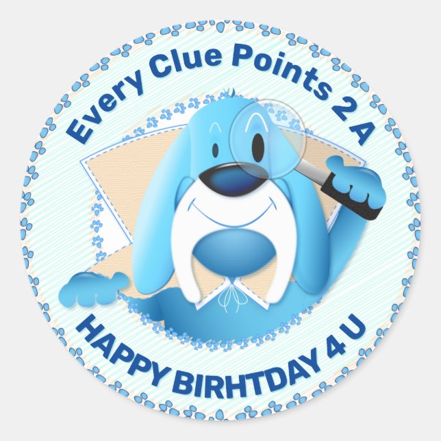 Adesivo Redondo Detetive de Cartografia do Cão Azul Inteligente |  (Frente)