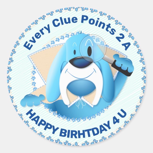 Adesivo Redondo Detetive de Cartografia do Cão Azul Inteligente |  (Frente)