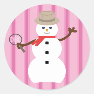 Adesivo Redondo Detetive Snowman Rosa Rico e Divertido