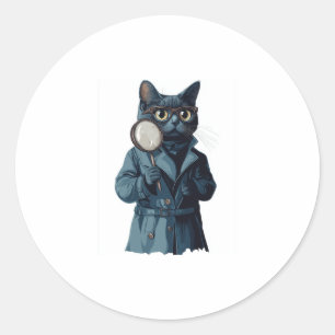 Adesivo Redondo Detetive Whiskers � Novel Misterioso De Gato Engra