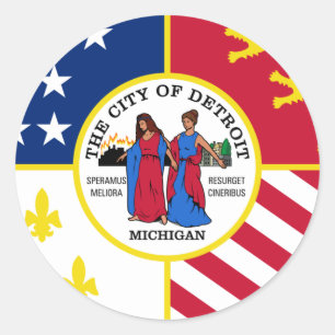 Adesivo Redondo Detroit Flag