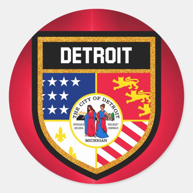 Adesivo Redondo Detroit Flag (Frente)
