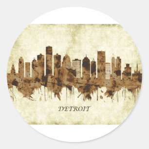 Adesivo Redondo Detroit Michigan Cityscape