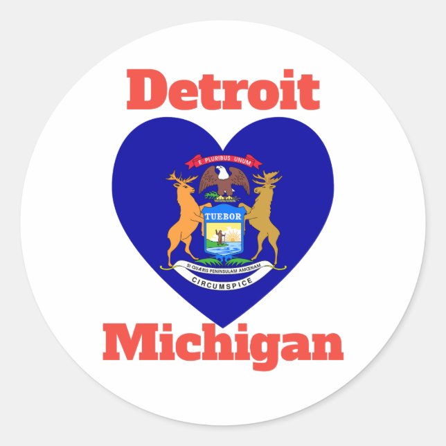 Adesivo Redondo Detroit Michigan Heart Flag (Frente)