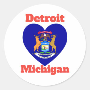 Adesivo Redondo Detroit Michigan Heart Flag