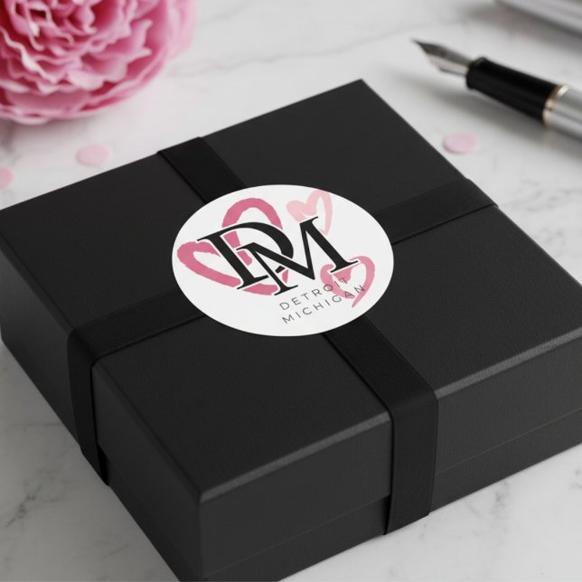 Adesivo Redondo Detroit Michigan Pink Hearts (Detroit Michigan Pink Hearts Classic Round Sticker)