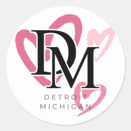 Adesivo Redondo Detroit Michigan Pink Hearts