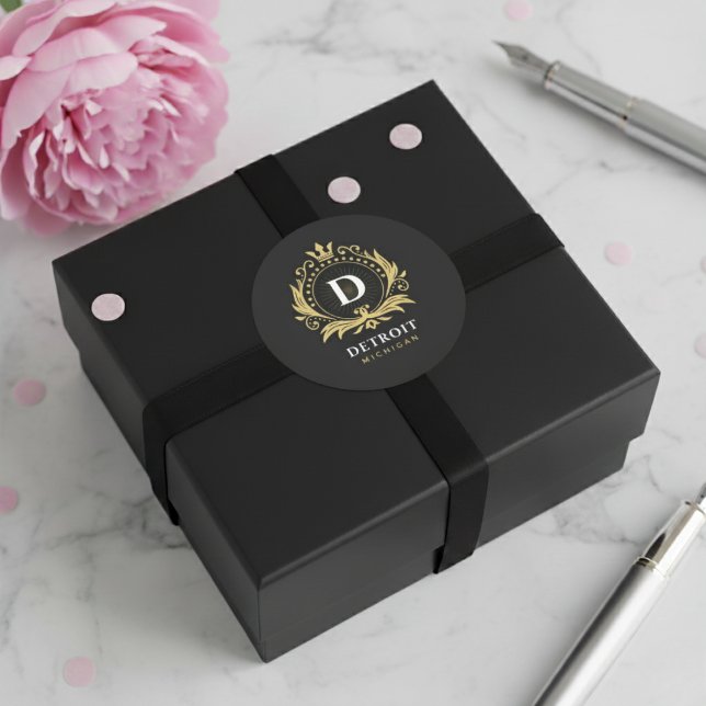 Adesivo Redondo Detroit Monograma (Detroit Monogram Classic Round Sticker)