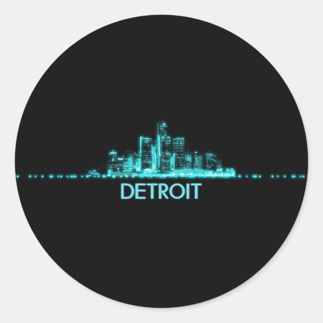Adesivo Redondo Detroit Skyline (Frente)
