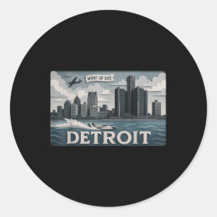 Adesivo Redondo Detroit Skyline Design com o que fazer por cima"