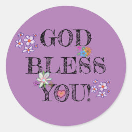 Adesivo Redondo "Deus abençoe" Christian Floral Purple