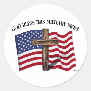 Adesivo Redondo DEUS ABENÇOE ESTA cruz áspera da MAMÃ MILITAR &