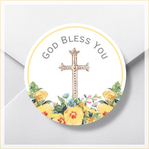 Adesivo Redondo Deus abençoe Floral Você Religioso