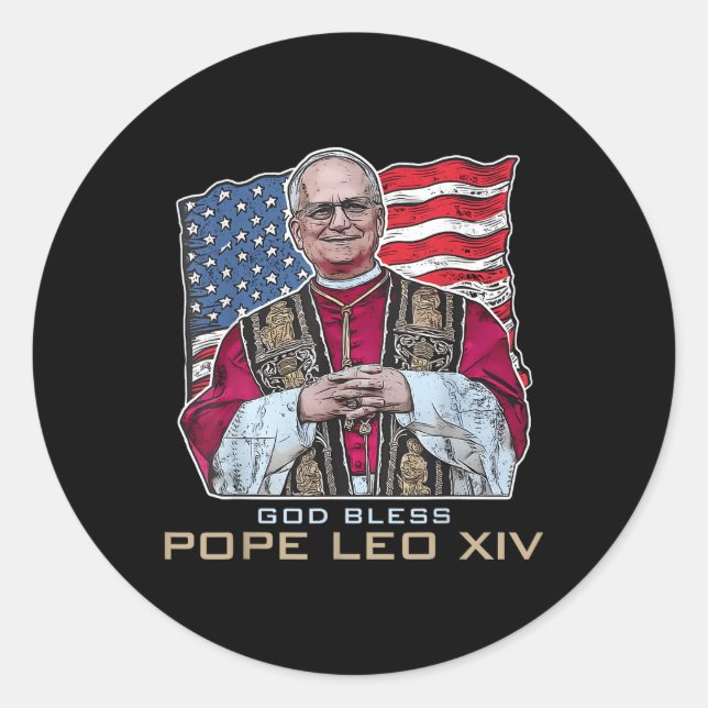 Adesivo Redondo Deus abençoe Leo Xiv Robert New Pope Retro Ameri (Frente)
