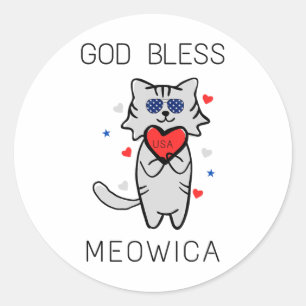 Adesivo Redondo Deus abençoe Meowica Engraçado América Patriótica