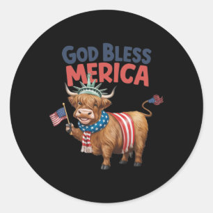 Adesivo Redondo Deus abençoe Merica, 4 De Julho Vaca Americana