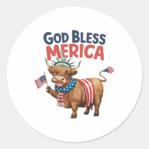 Adesivo Redondo Deus abençoe Merica, 4 De Julho Vaca Americana