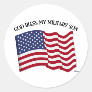 Adesivo Redondo DEUS ABENÇOE MEU FILHO MILITAR com bandeira dos EU