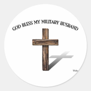 Adesivo Redondo DEUS ABENÇOE MEU MARIDO MILITAR com cruz robusta