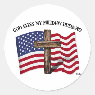 Adesivo Redondo DEUS ABENÇOE MEU MARIDO MILITAR cruz robusta bande