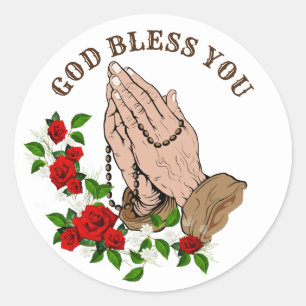 Adesivo Redondo Deus abençoe Praying das rosas vermelhas do