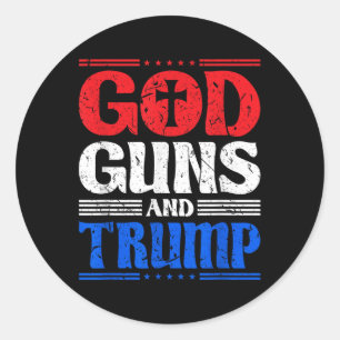Adesivo Redondo Deus Armas E Bandeira Americana Trump Patriota